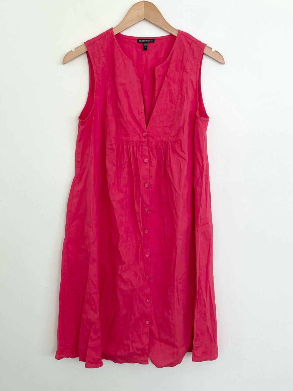 Eileen Fisher Linen Blend Sleeveless Sheath Mini Dress Tunic S Small Red Vneck